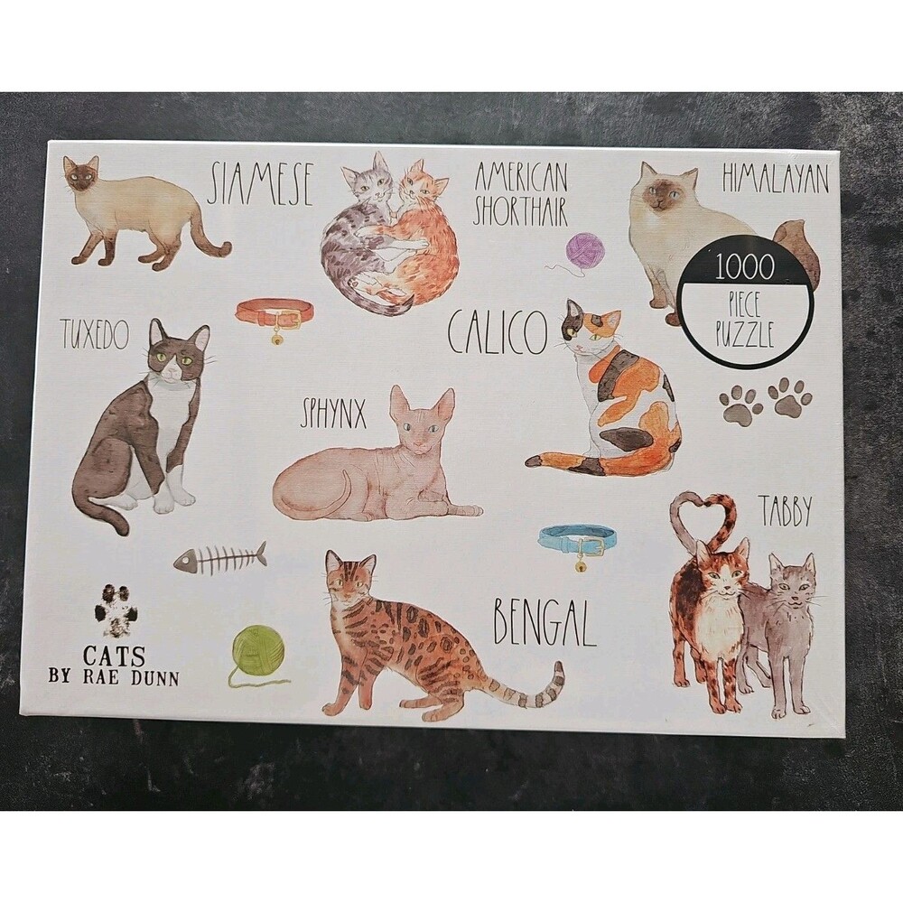 Cats By Rae Dunn Magenta Calico Siamese 1000 Piece Jigsaw Puzzle Sealed